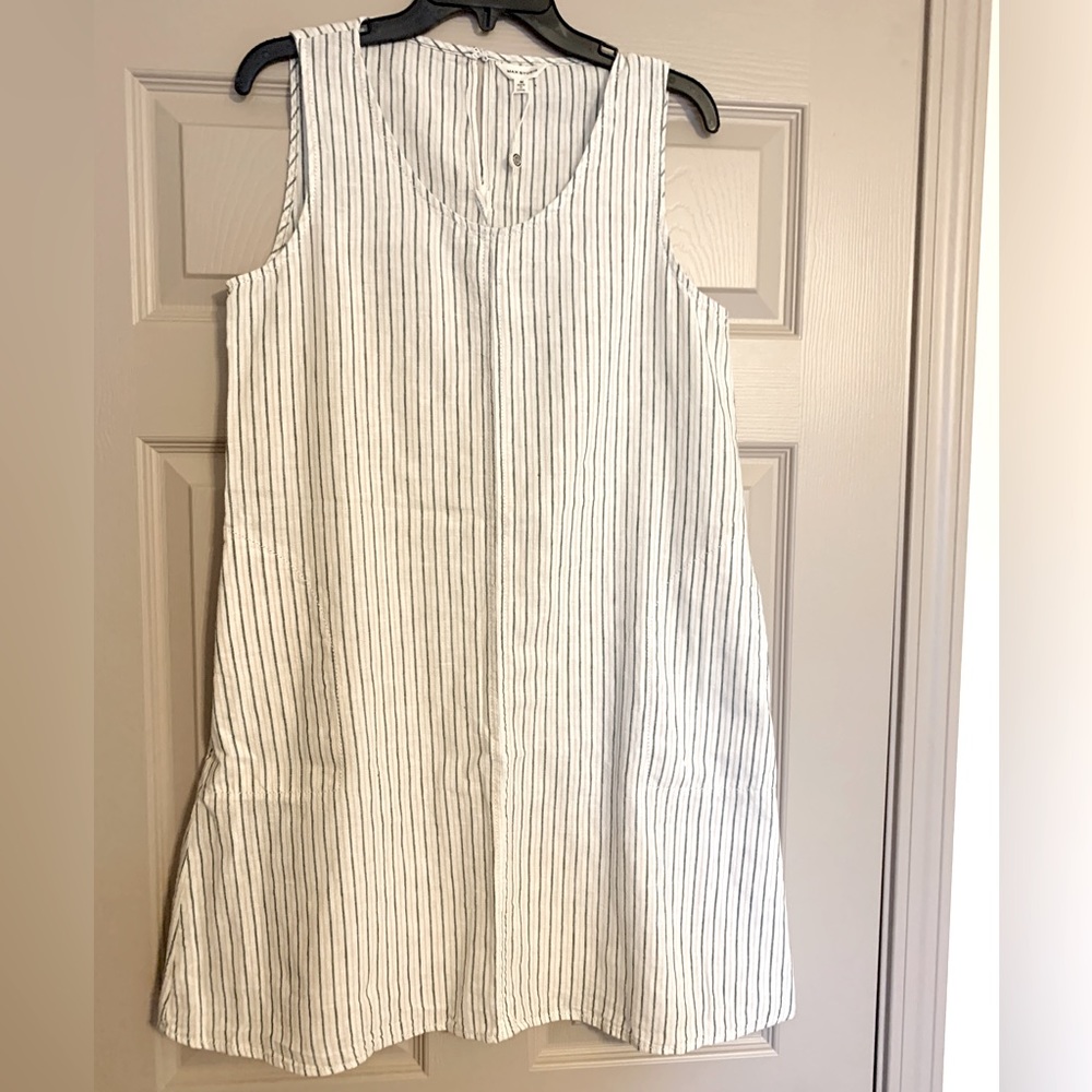 Max Studio Dresses | Max Studio, Medium, Linen Dress, Pockets |cream/black/tan - Picture 1 of 10
